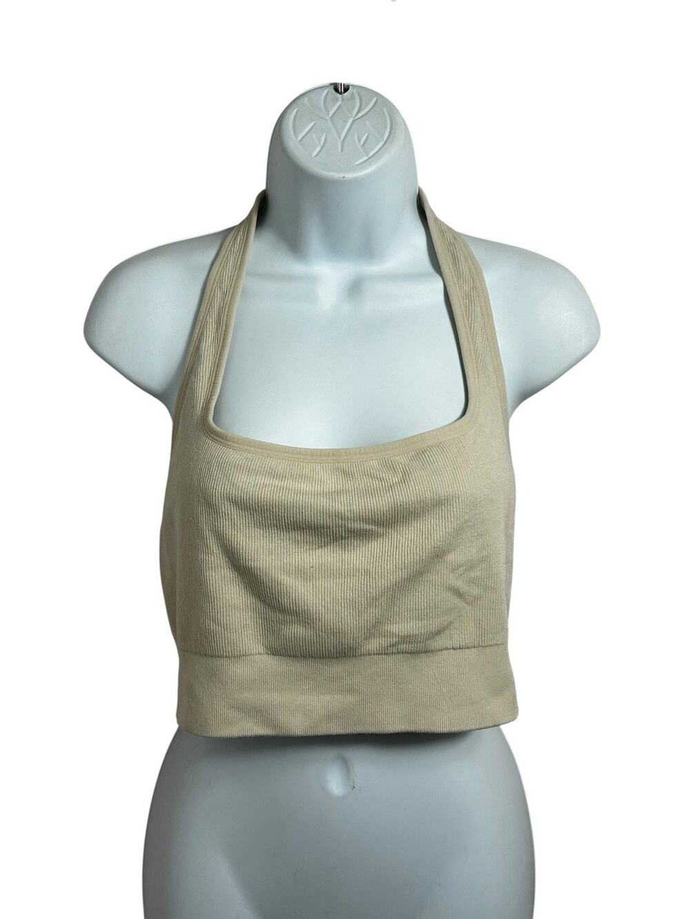 Fabletics Cloud Seamless Halter Sports Bra Sz XL Nude Athletic Gym Top Soft